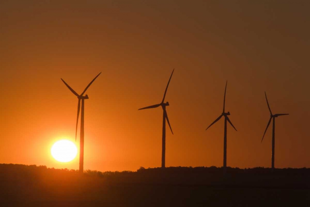 Canada, Somerset Wind turbines at sunset art print by Mike Grandmaison for $57.95 CAD